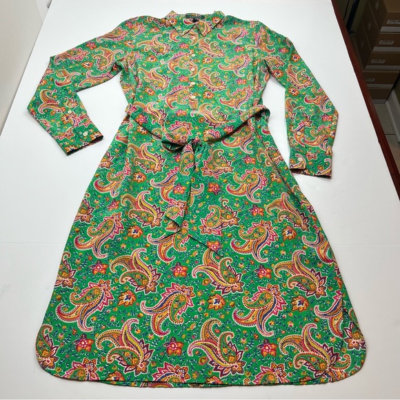 Ralph Lauren Dresses & Skirts - Lauren Ralph Lauren Multicolor Kelly Green Paisley 100% Silk Unlined Dress SZ 10